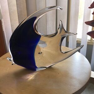 Elegant Blue and Clear Glass Sculpture
